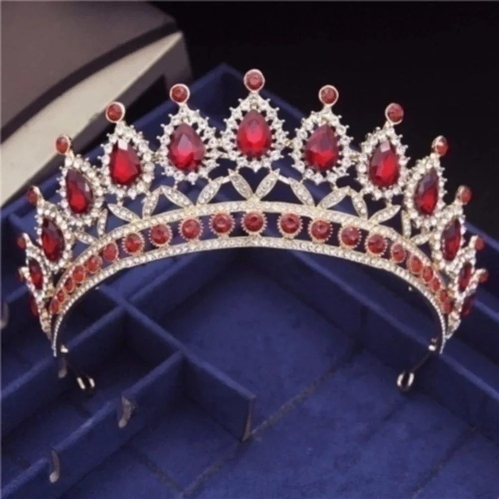 GOLD Red Crystal Bridal Tiara